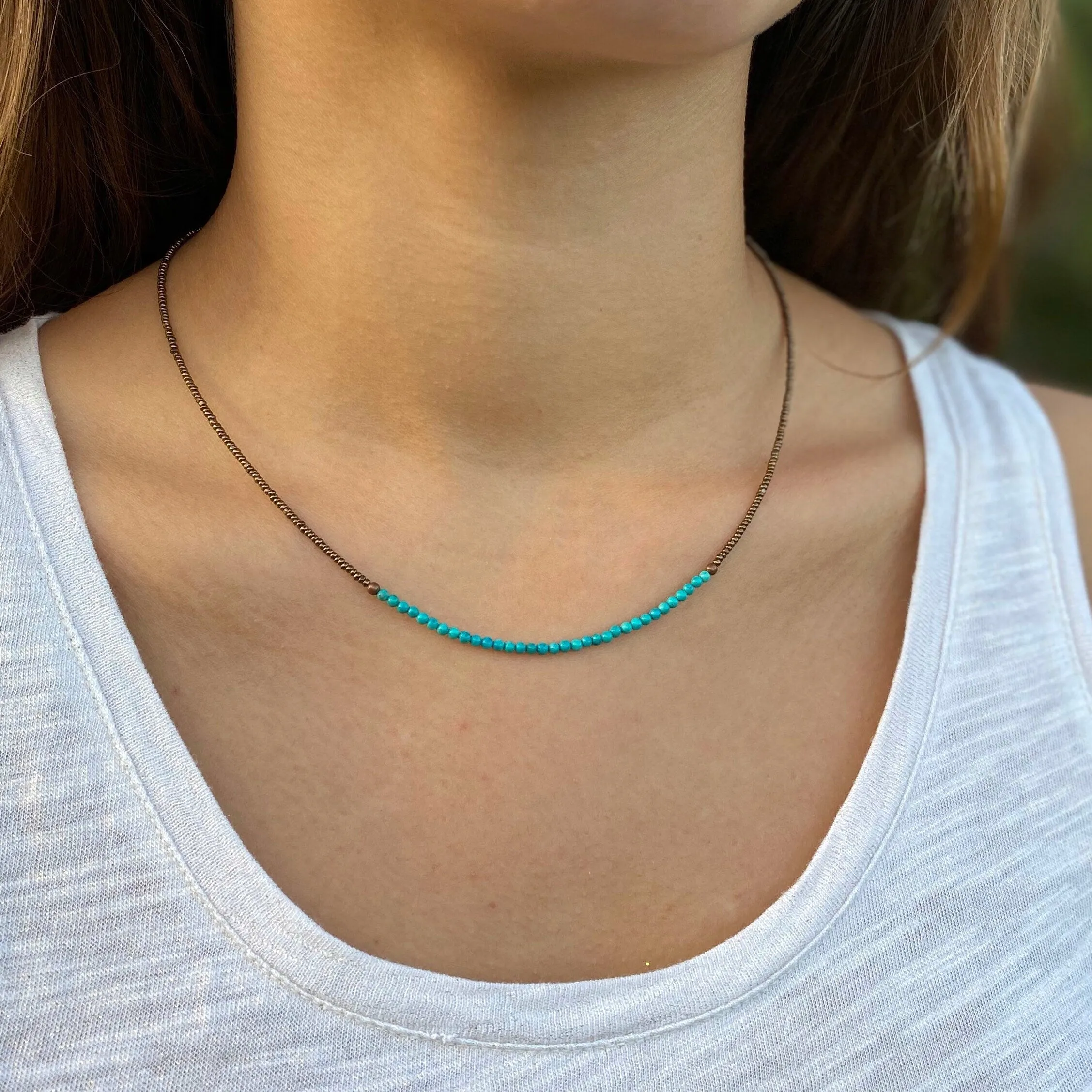 Tiny Turquoise Necklace, Turquoise Layering Necklace, Minimalist Turquoise Necklace, Southwestern Jewelry, Tiny Beaded Necklace