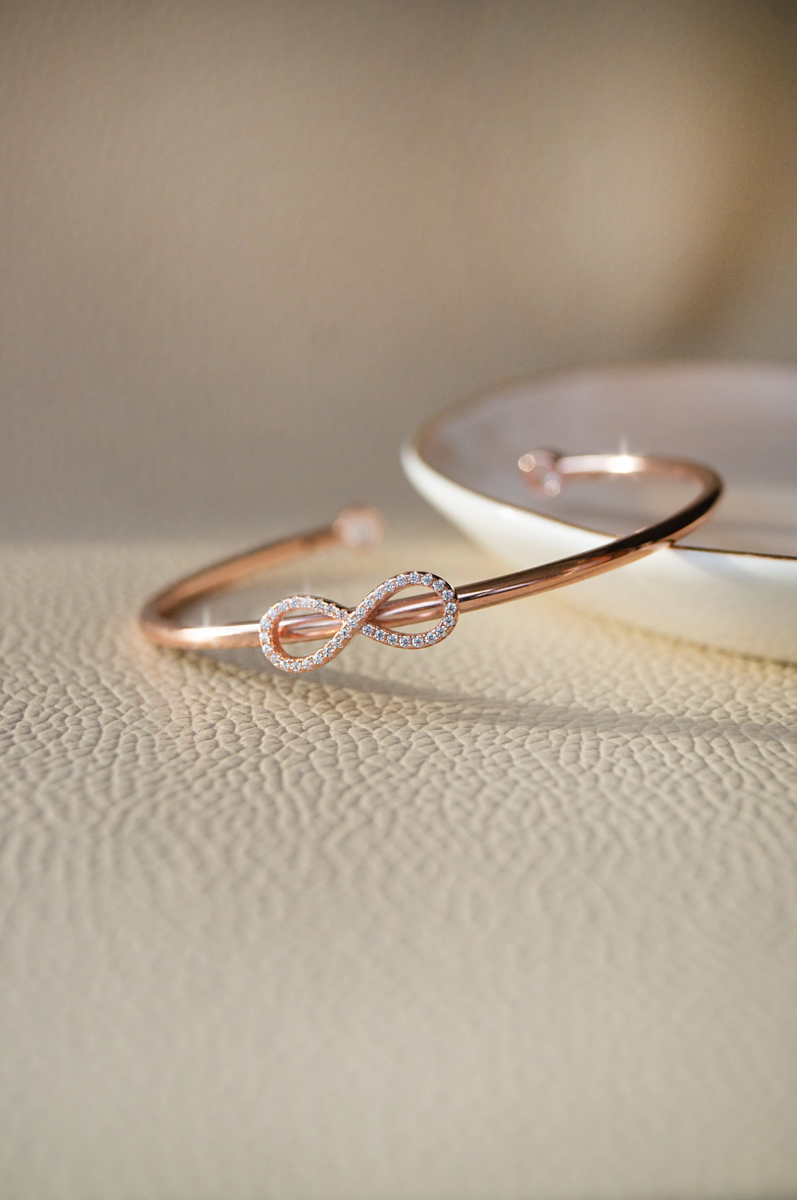 Trendy Infinity Rose Gold Plated Sterling Silver Adjustable Bracelet