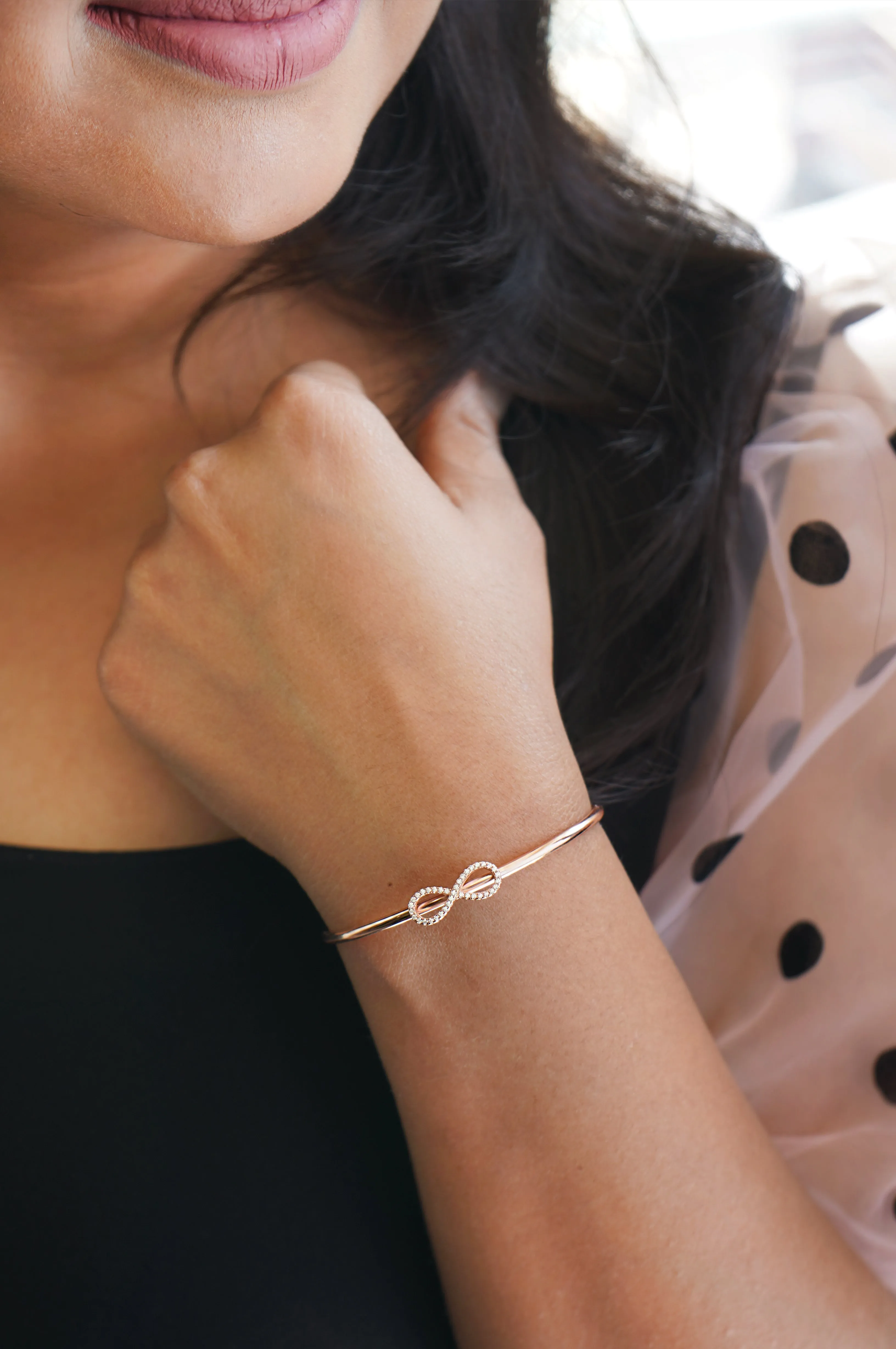 Trendy Infinity Rose Gold Plated Sterling Silver Adjustable Bracelet