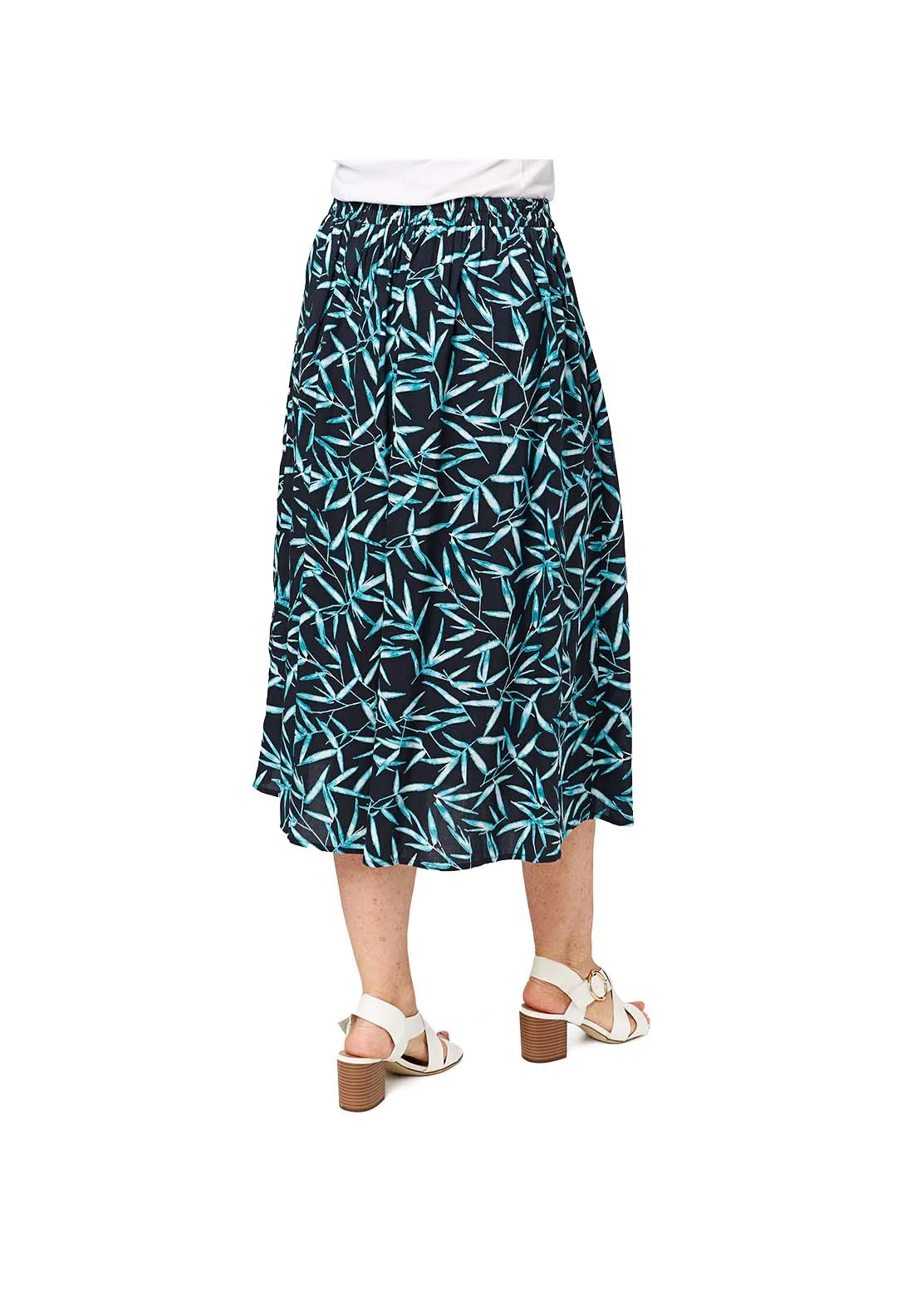 Turquoise Bamboo Leaf Print Skirt