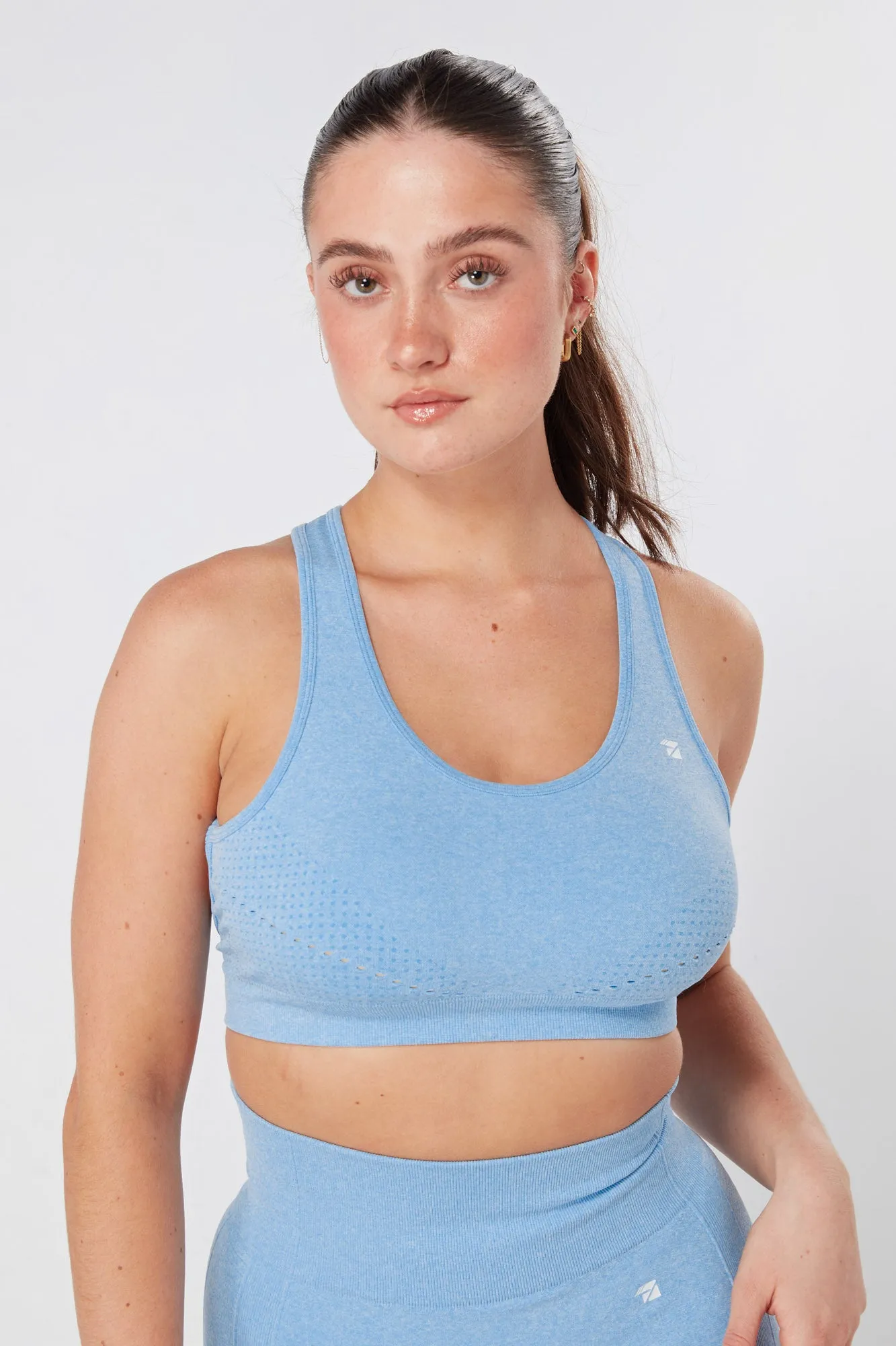 Twill Active Seamless Marl Laser cut Sports Bra - Blue