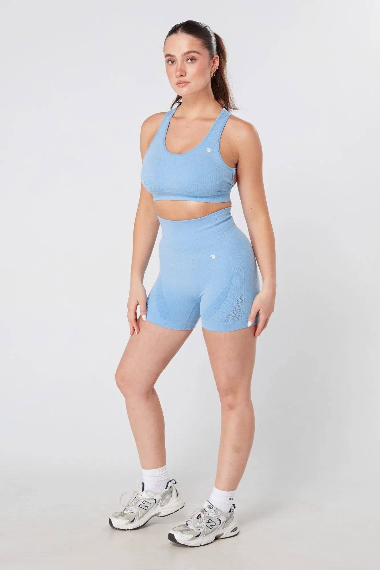 Twill Active Seamless Marl Laser cut Sports Bra - Blue