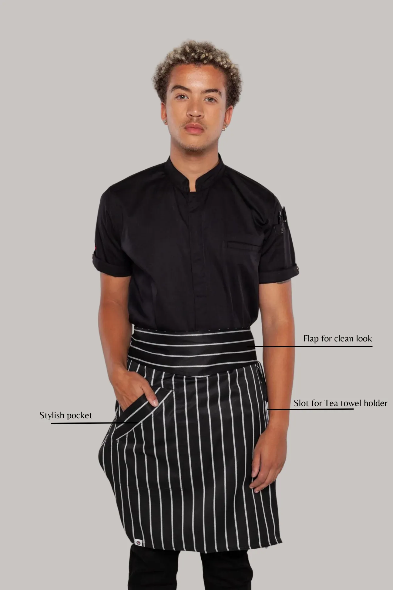 Waist Apron Black white stripes