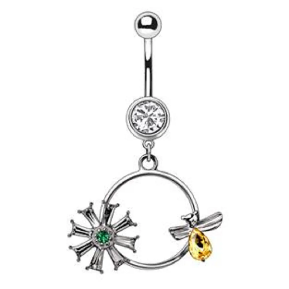 WILDKLASS 316L Stainless Steel Bee and Flower Dangle Navel Ring