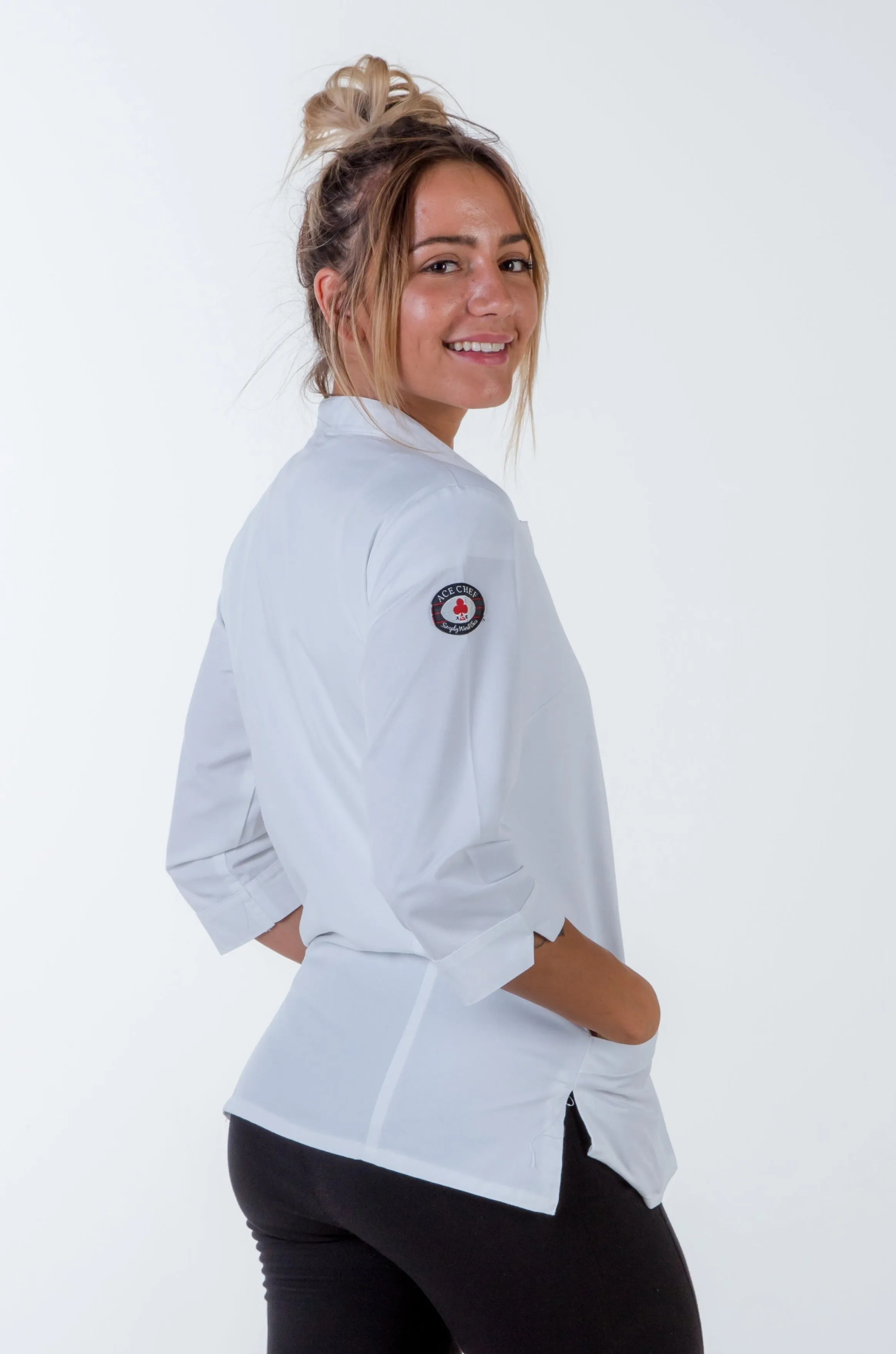 Women's chef jacket white 3/4 Sleeve