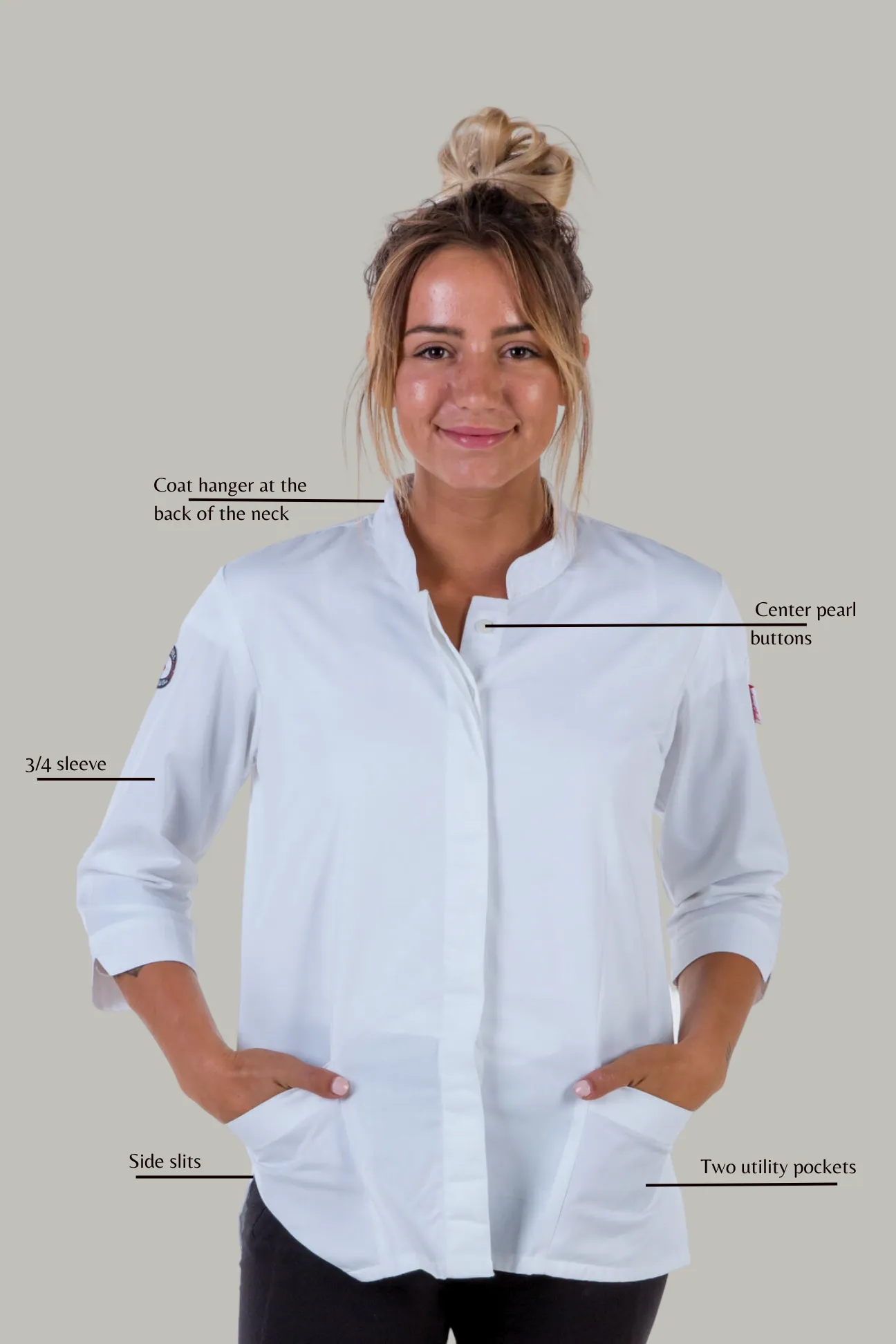 Women's chef jacket white 3/4 Sleeve