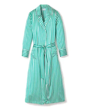 Women's Silk Long Robe in Green Stripe